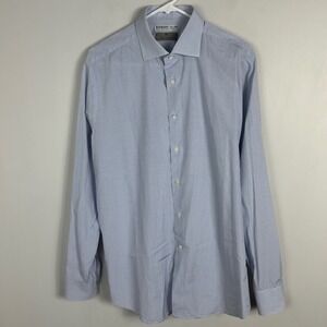 Canali Blue Long Sleeve Collared Dress Shirt Mens Size 43 Neck 17 Printed Cotton